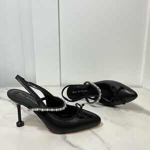 Dee Ocleppo Houston Slingback Pumps Black Leather Pedestal Heel 7